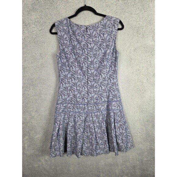 J Crew Drop Waist Dress Cotton Linen Blue Women 2 Ditsy Palm Tree Office Siren - Picture 5 of 10